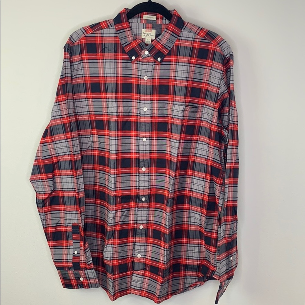J. Crew NWT Oxford Red Blue Plaid Long Sleeve